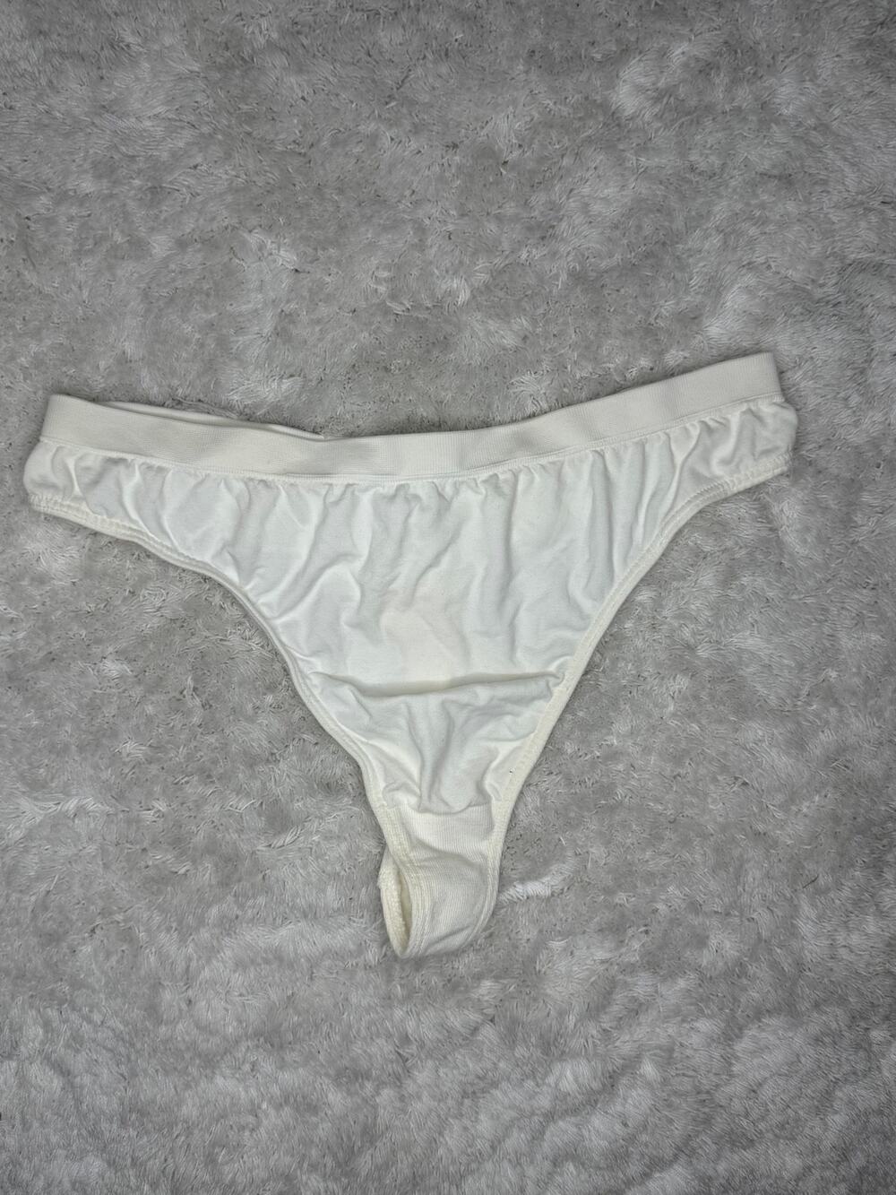 NWOT White Tactel Nylon Microdenier Thong Low Rise Made In Israel Size S
